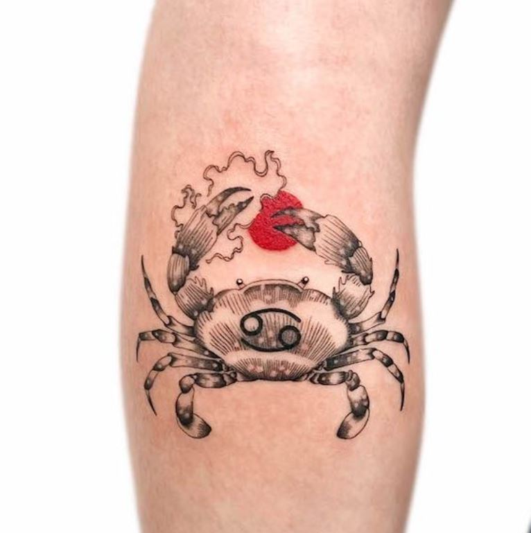 Tatouage Signe Astrologique Cancer Crabe Soleil Et Nuage