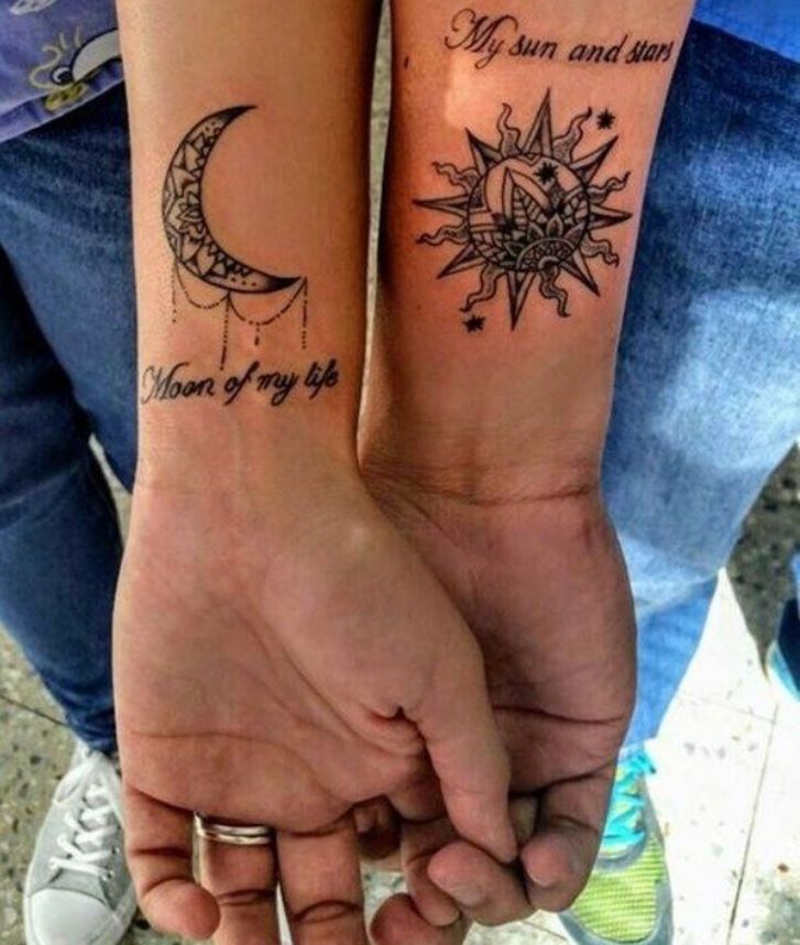 Tatouage Couple Mandala Soleil Et Lune Avec Phrases