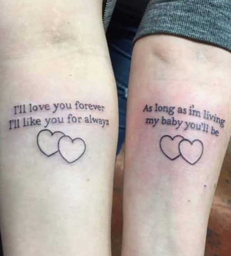 Tatouage Couple Phrase Et Duo De Coeur 