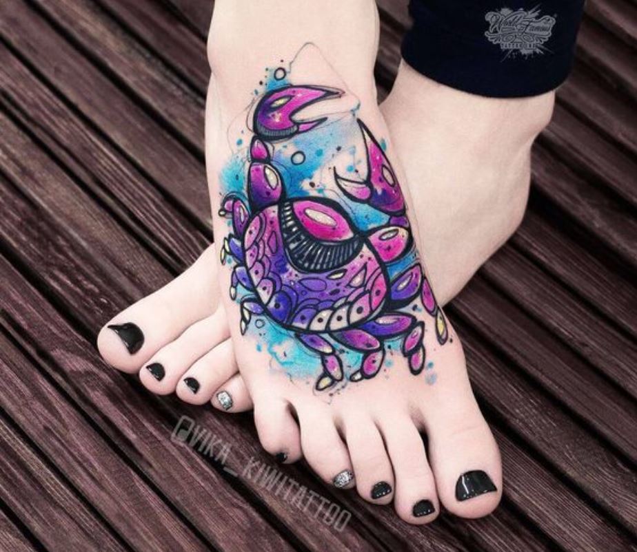 Tatouage Signe Astrologique Cancer Crabe Et Eau En Couleur 