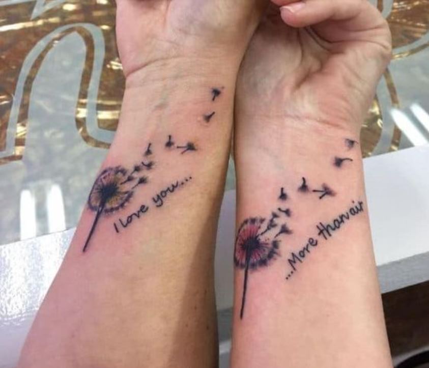 Tatouage Couple Fleurs De Pissenlit Et Phrase