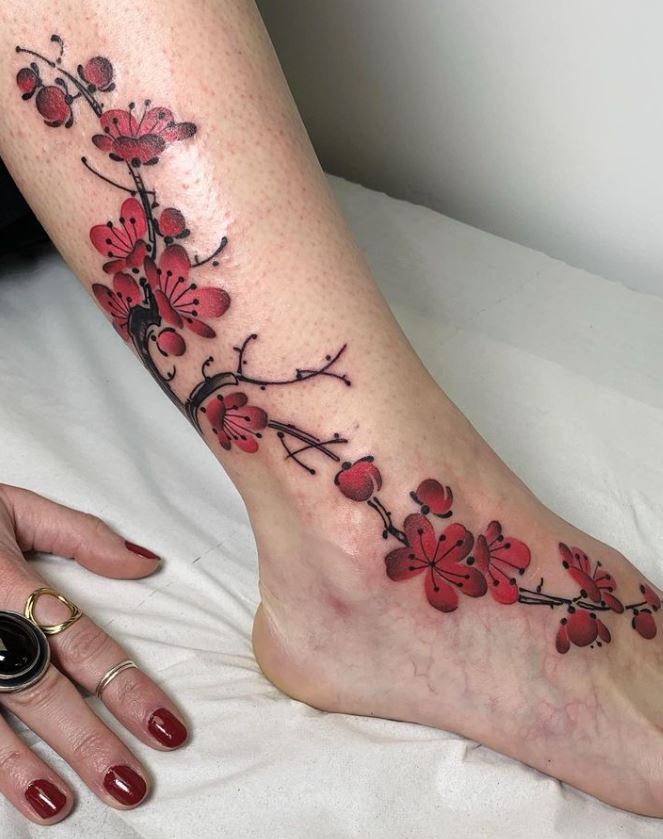 Tatouage Japonais Sakura Sur Le Pied 