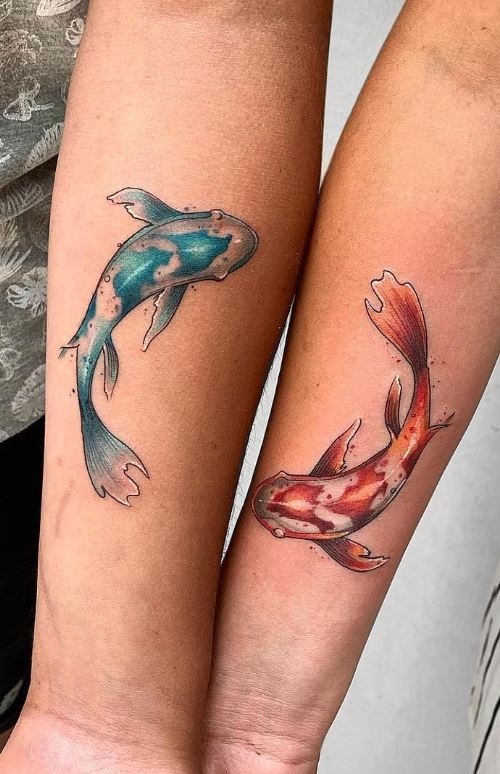 Tatouage Couple Poissons En Couleur