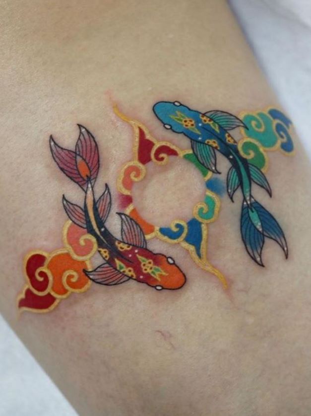 Tatouage Signe Astrologique Poisson Multicolore 