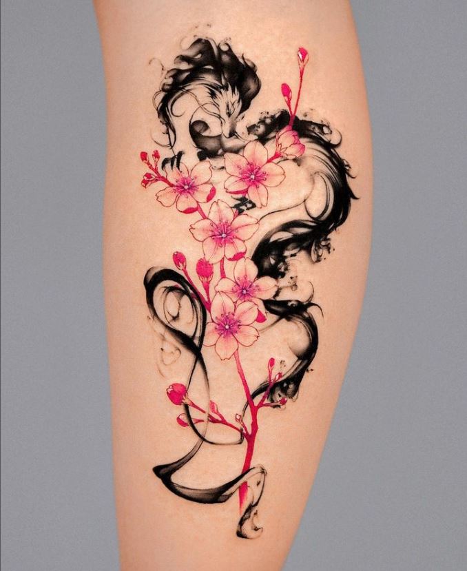 Tatouage Cerisier Japonais Et Esquisse De Dragon