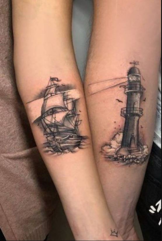 Tatouage Couple Bateau Et Phare 