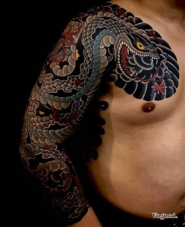 Serpent Hebi En Tatouage Bras De Style Japonais