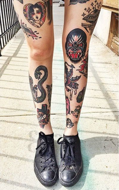 tatouage old school Serpent, Aigle Et Gorille 