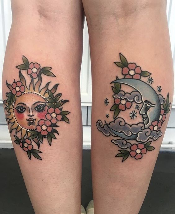 tatouage old school Soleil & Lune