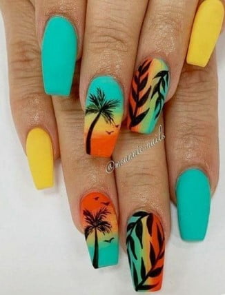 nail Art Sunset Palmier 
