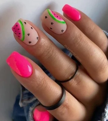 nail Art Pastèque Rose Fluo