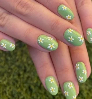 nail Art Fleur Et Vernis Vert