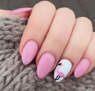 nail Art Rose Au Motif Flamant Rose