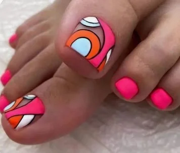 nail Art Pied été Rose Fluo à Motifs