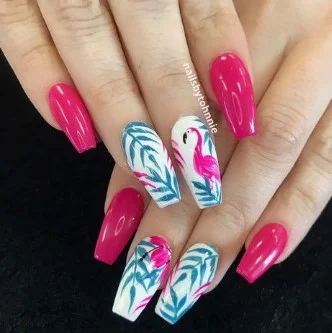 nail Art Motif Flamant Rose
