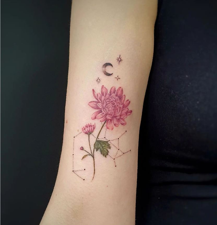 Tatouage Signe Astrologique Sagittaire Constellation Astrale Et Fleur