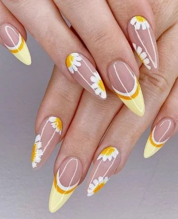 nail Art Jaune Et Marguerite