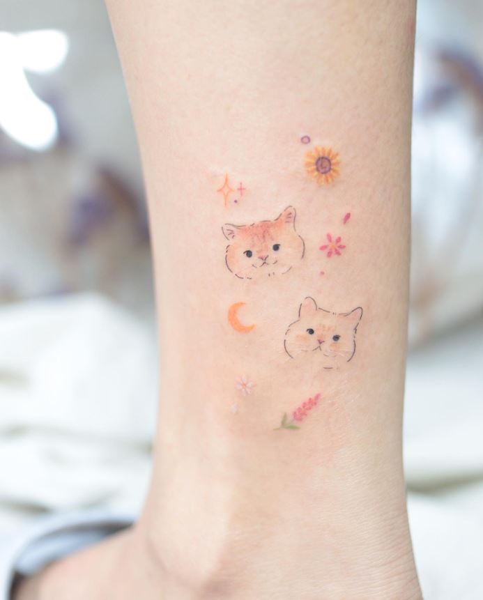 Tatouage Duo De Chat Minimaliste 