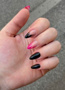nail Art Noir Et Rose 