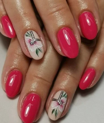 nail Art Rose Avec Fleur