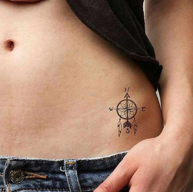 Tatouage Boussole Minimaliste Style Attrape Rêve 