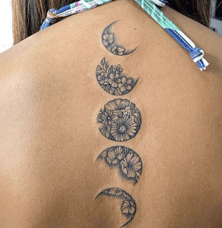 Tatouage Phase Lunaire En Fleur 