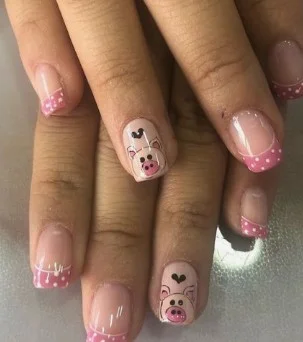 nail Art Motif Cochon Rose