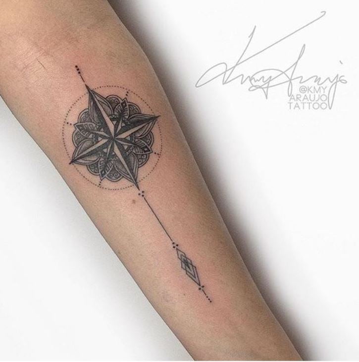 Tatouage Boussole Minimaliste Mandala 