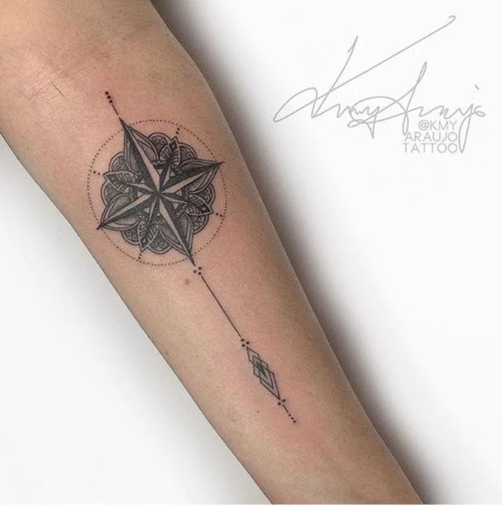 Tatouage Boussole Minimaliste Mandala