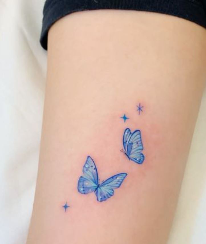  Tatouage Femme Minimaliste étoiles Et Papillons Bleus 