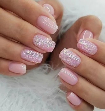 nail Art Rose Pailleté