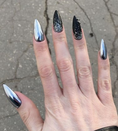 nail Art Noir Chromé 