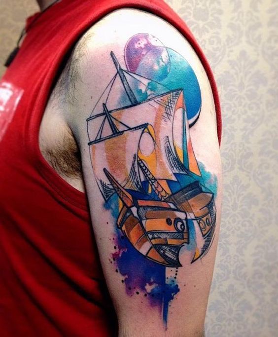 tatouage graphique Bateau sur le bras