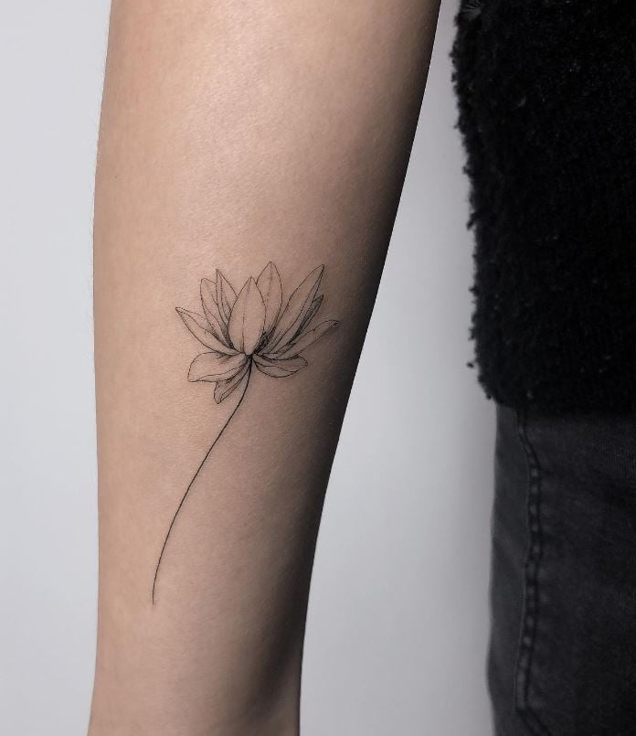 Tatouage Fleur De Lotus Minimaliste Stylisé Avec Lignes Fines 