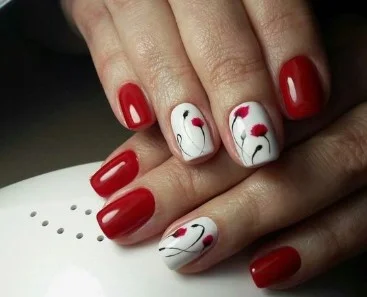nail Art Rouge Et Blanc Fleur De Coquelicot