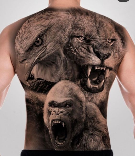 tatouage réaliste Lion, Aigle Et Gorille 