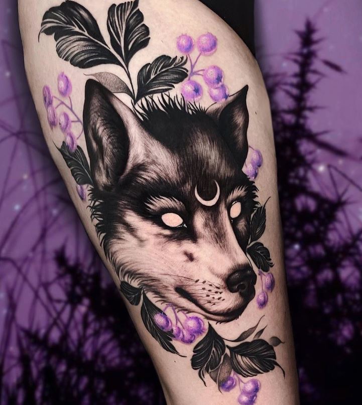 Tatouage De Loup Aux Yeux Blancs