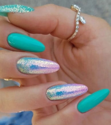 nail Art Turquoise Pailleté 