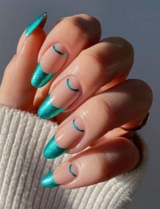 nail Art French Bleu Turquoise 