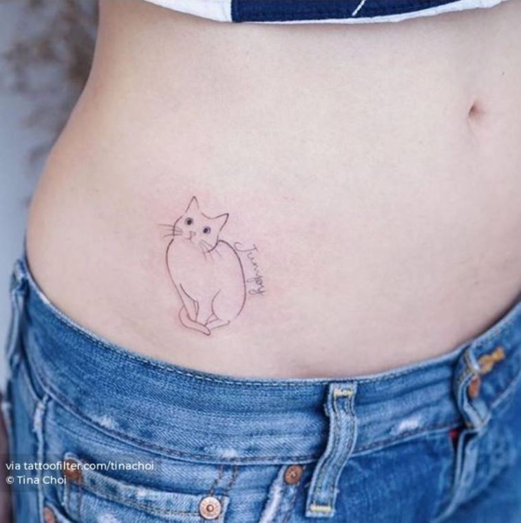 Tatouage Chat Minimaliste Avec Prénom 