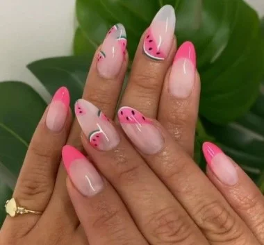 nail Art Rose Avec Des Pastèques