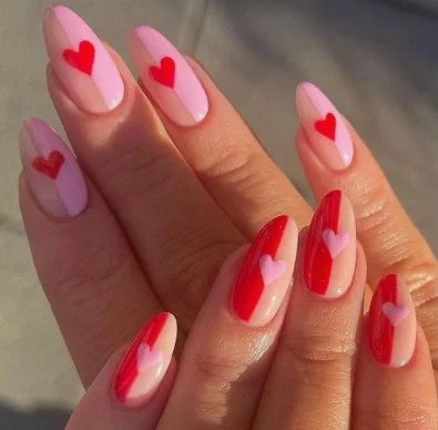 nail Art Rose Motif Coeur Rouge