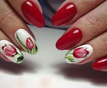 nail Art Fleur De Tulipe Rouge
