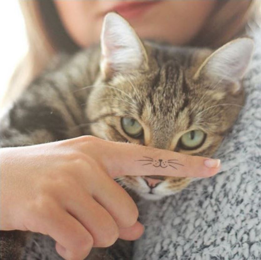 Tatouage Chat Minimaliste Esquisse Sur Le Doigt 