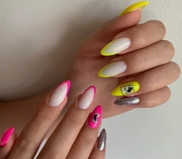 nail Art Rose Et Jaune