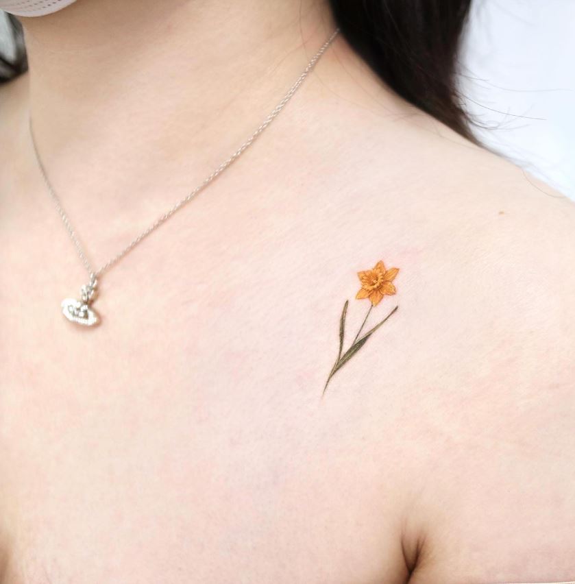 Tatouage Fleur Minimaliste Jonquille De Mars 