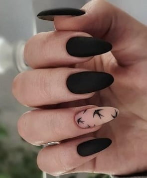 nail Art Noir Avec Des Oiseaux