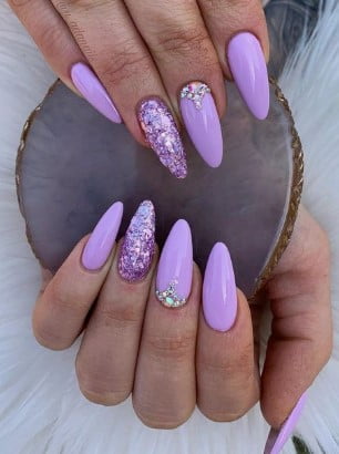 nail Art Violet Et Diamants 