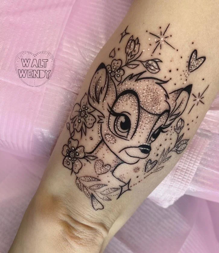 Tatouage Disney Bambi Floral Et Coeurs 