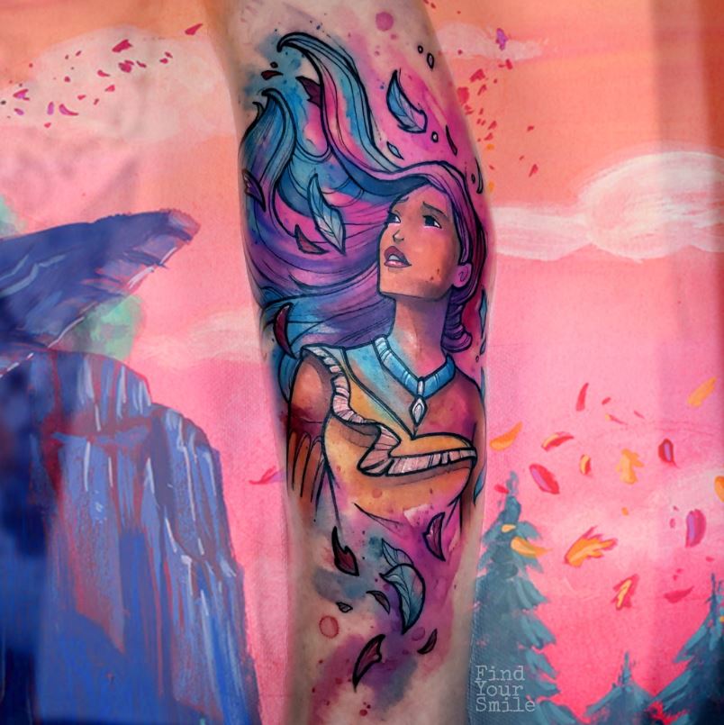 Tatouage Disney Pocahontas Et Plumes 